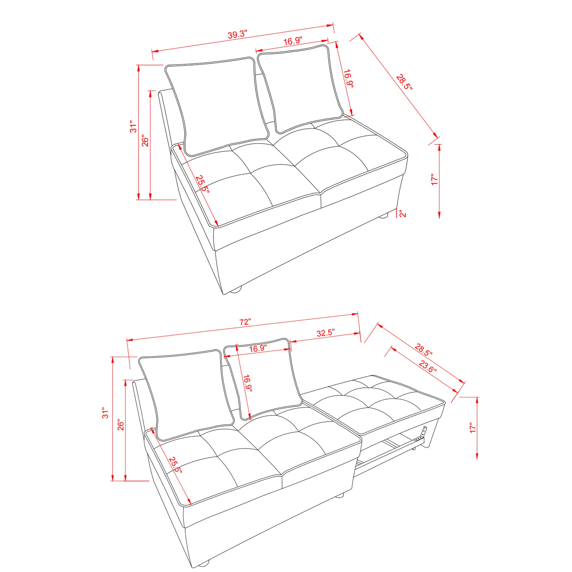 4 in 1 Multifunctional Single Sofa Bed with Adjustable Backrest