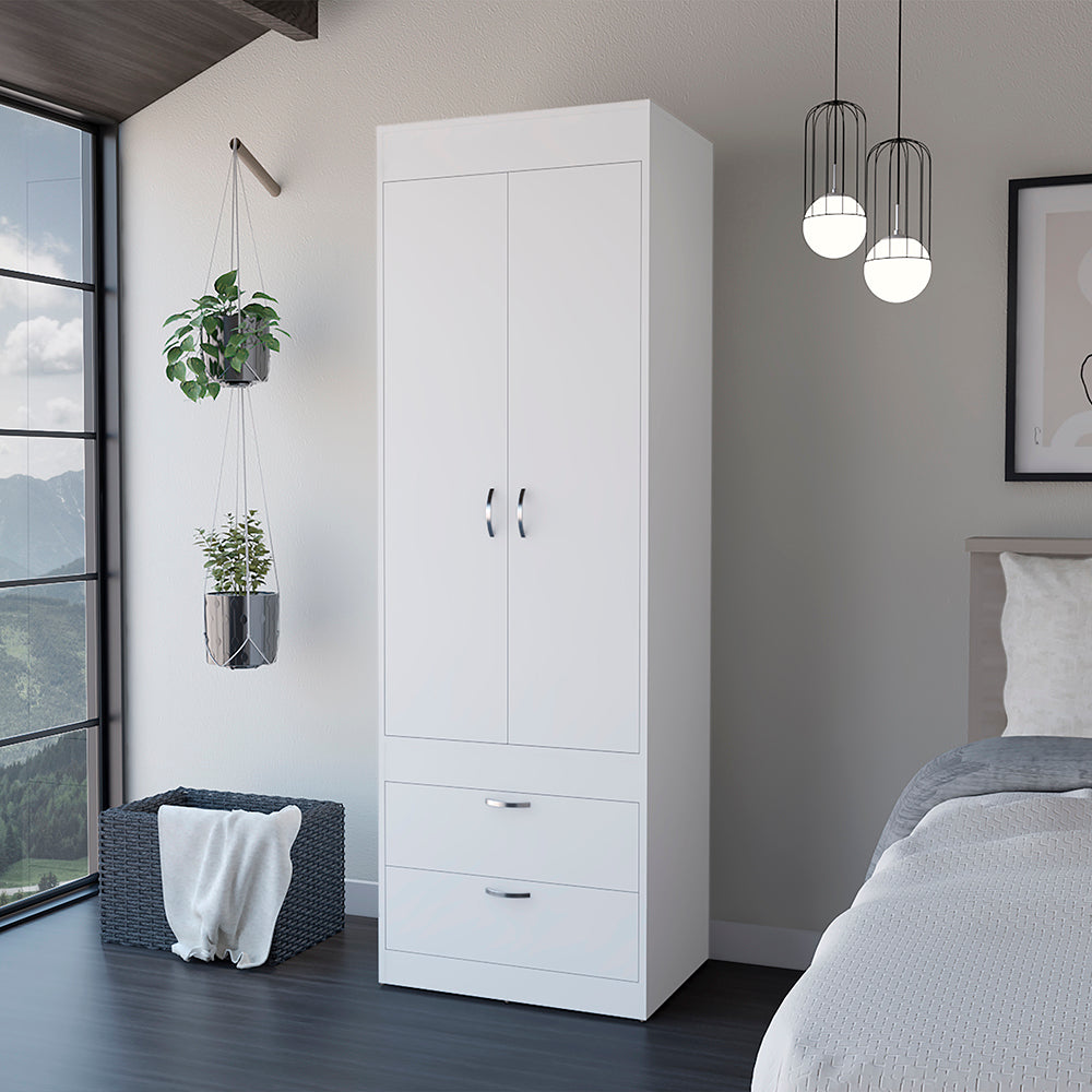 Armoire Tarento With Two Drawers And Hanging Rod In White Finish