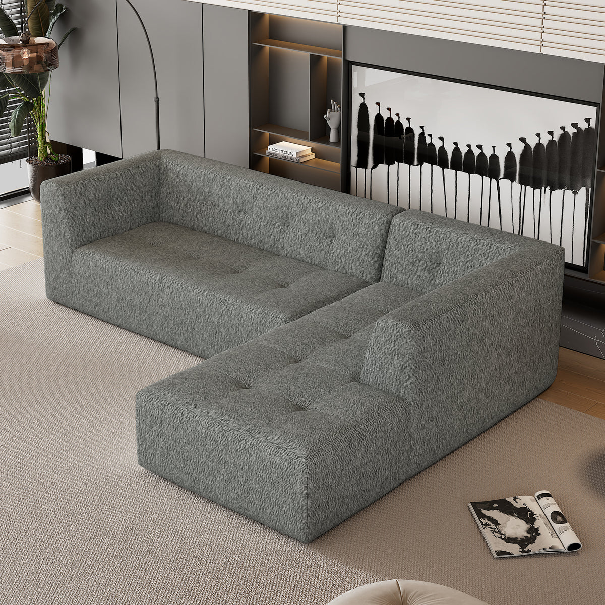 Mombasa 3-Seat Chenille Sofa in Light Gray