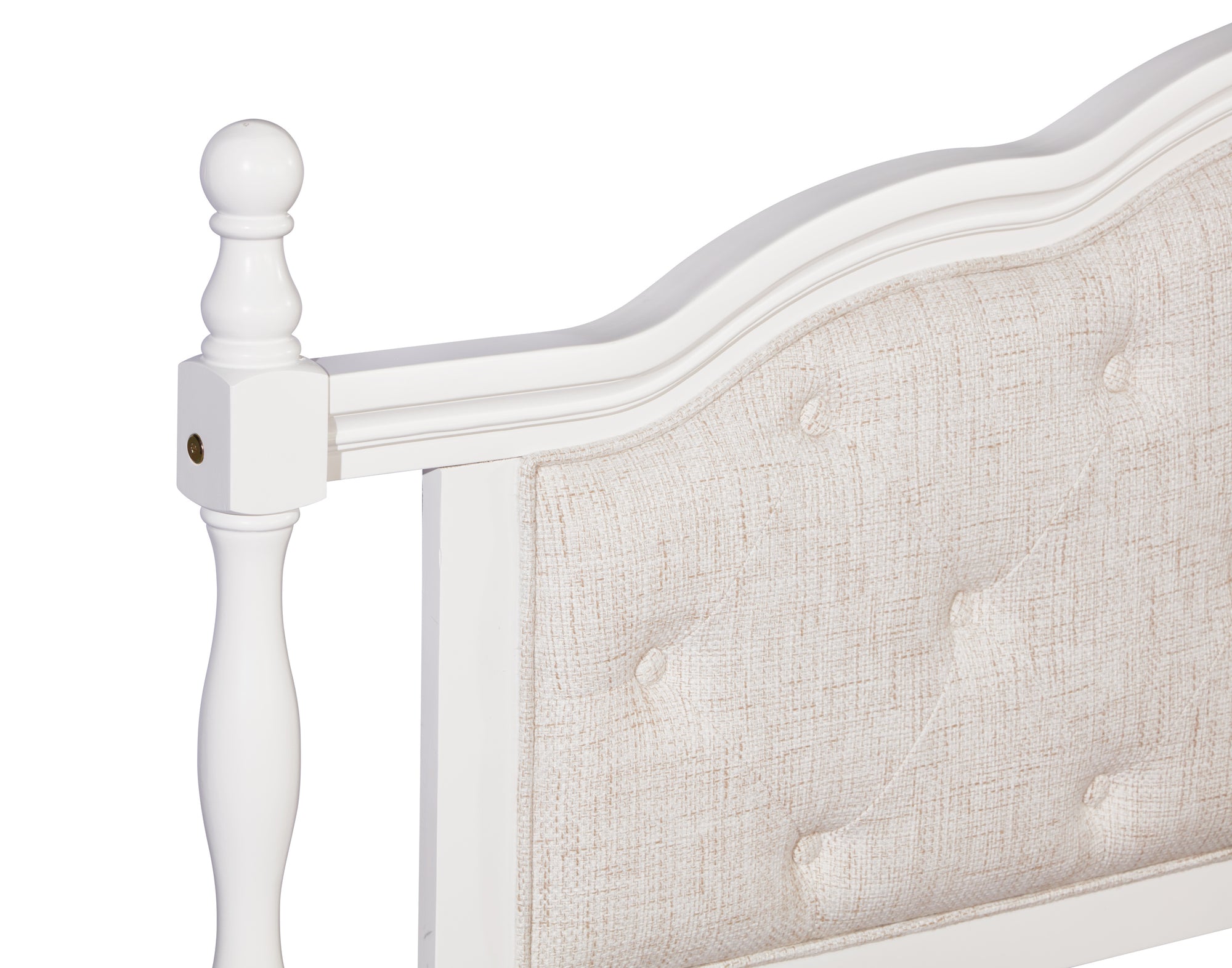 Queen Pine Wooden Bed with Upholstered Headboard and Panel Footboard In White