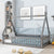 Gray Twin Tent-Shaped Teepee Bed Frame with Guardrails