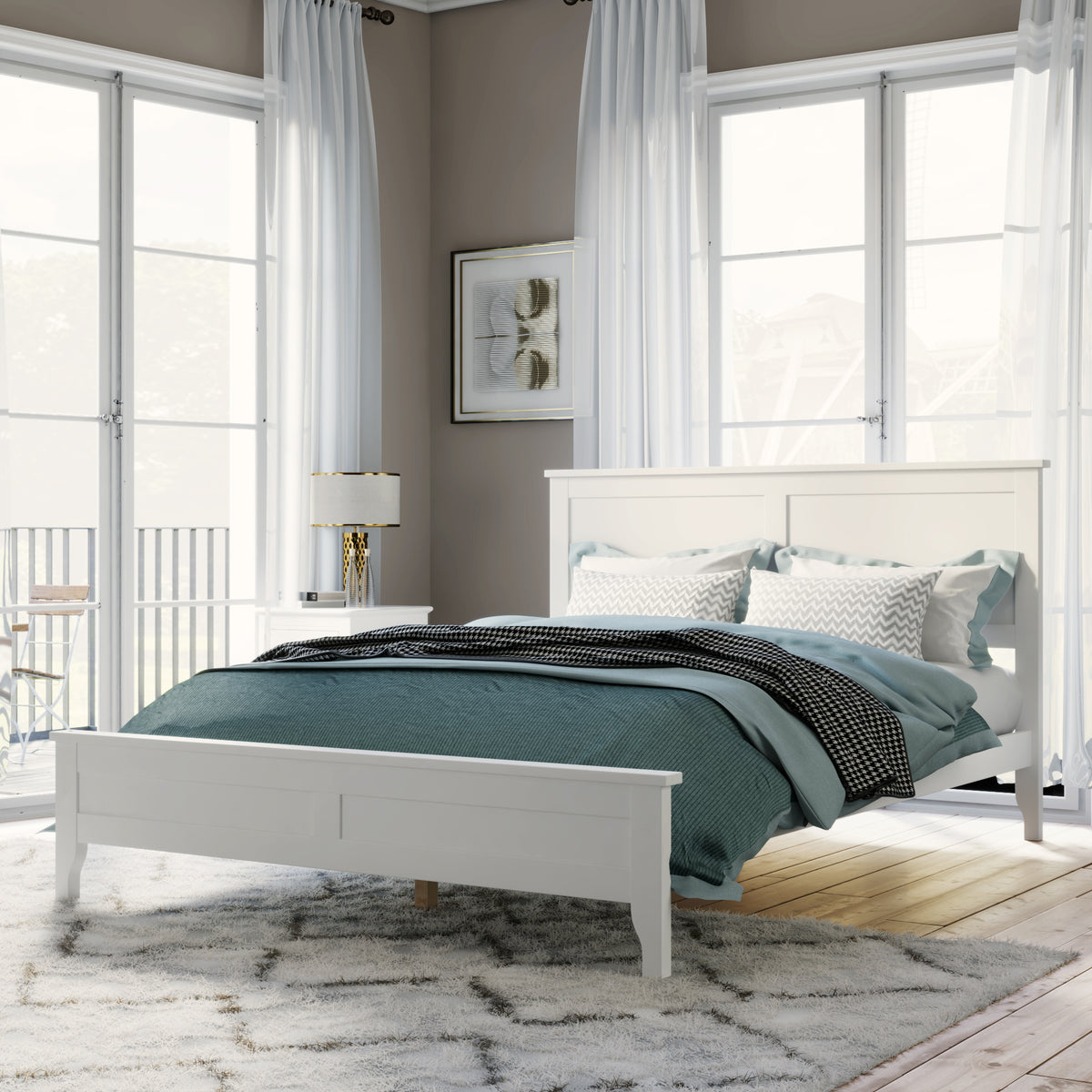 Stylish Solid Wood White Full Platform Bed