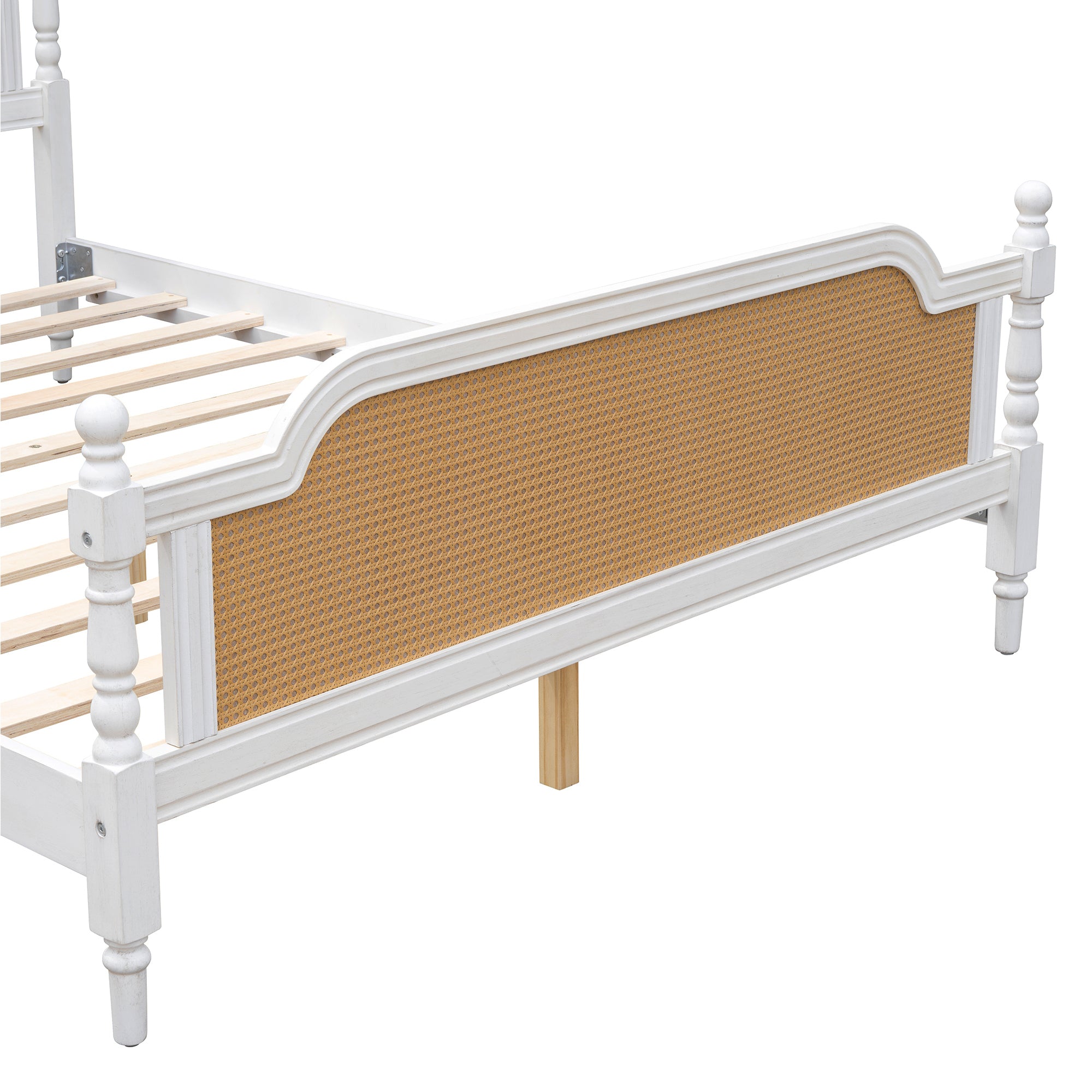 Queen Size Rattan Bed Frame in Antique White