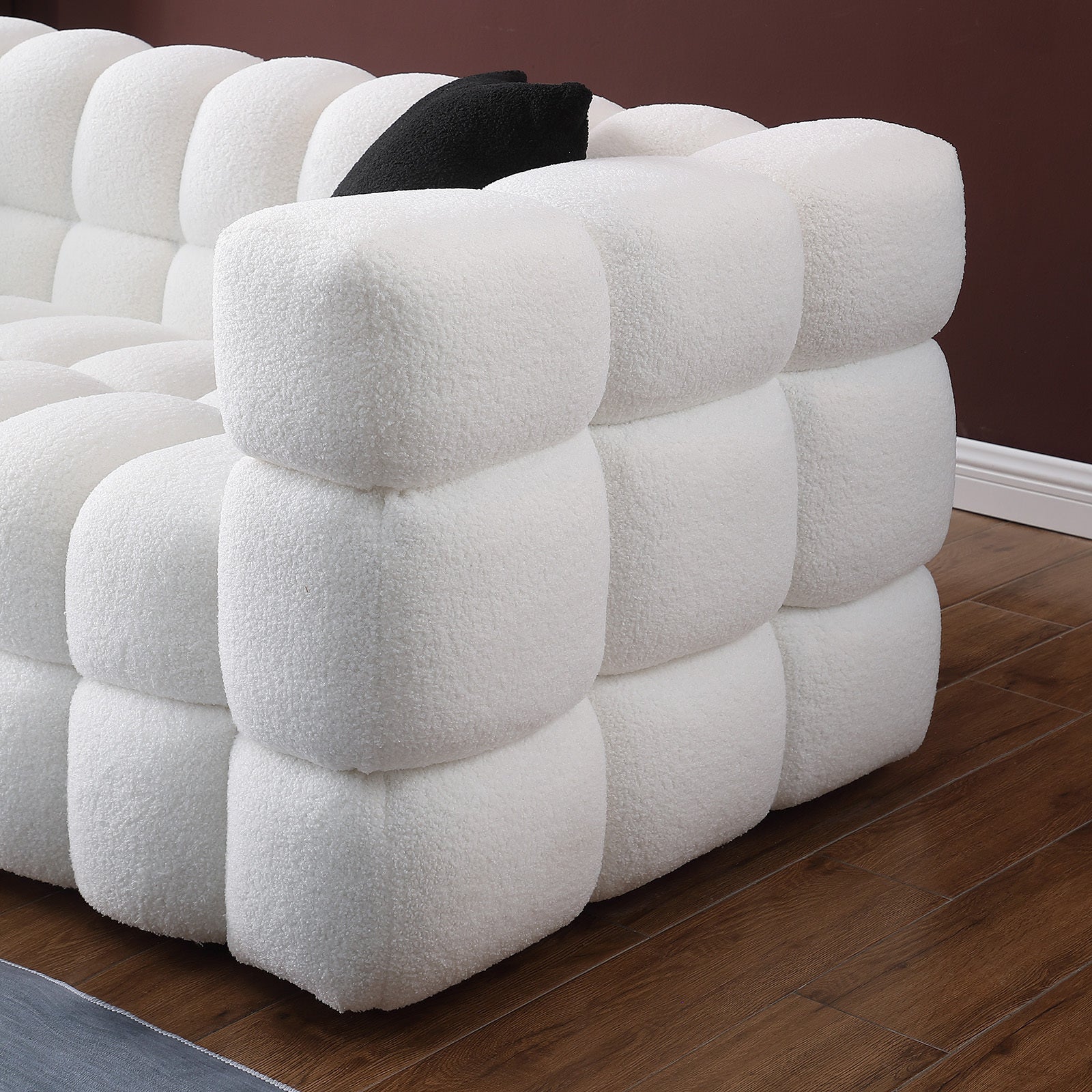 White Boucle 5-Seater Marshmallow Loveseat Sofa