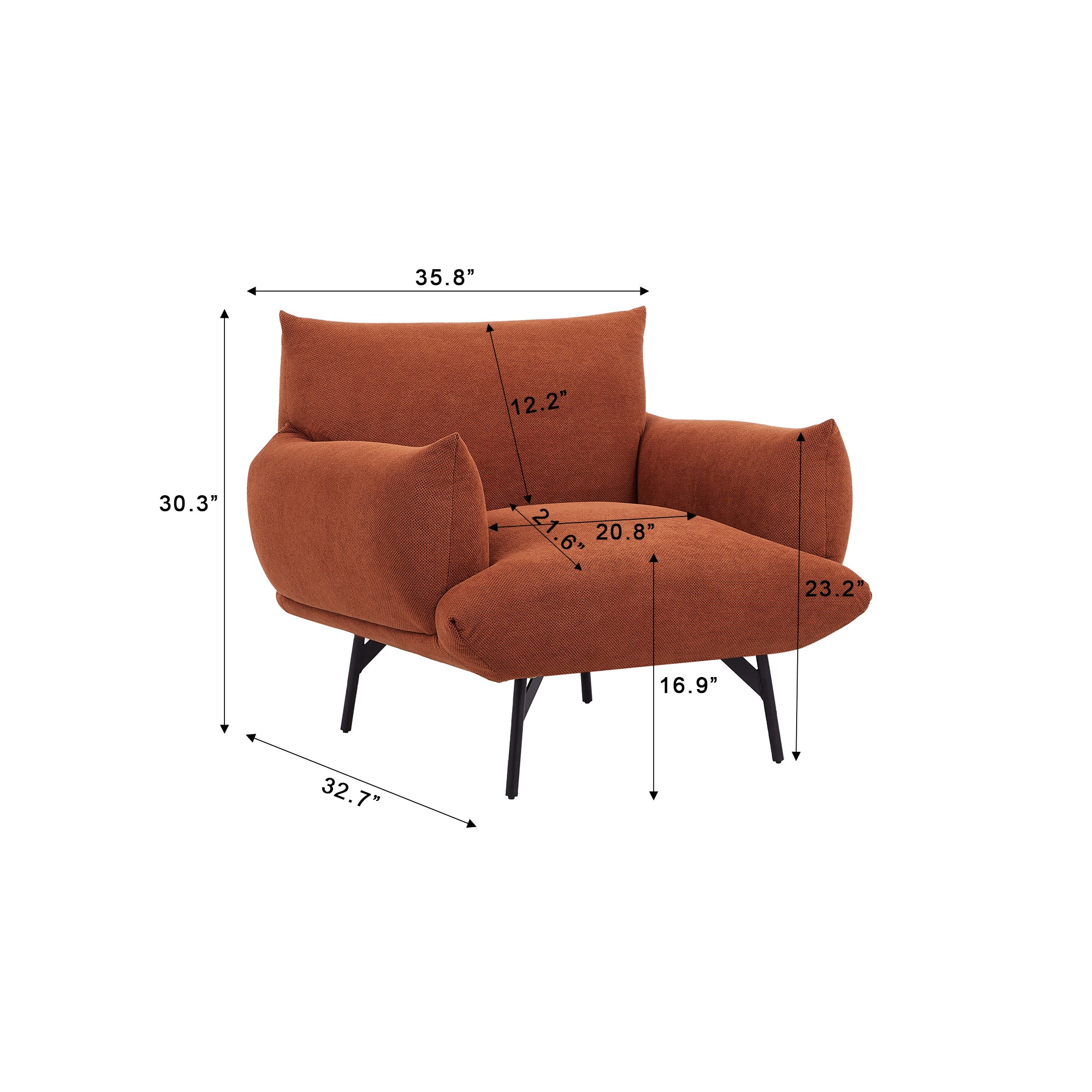 36" Modern Accent Upholstered Armchair - Curry Flannelette Fabric, Stylish Reading Chair for Living Room, Bedroom, Office