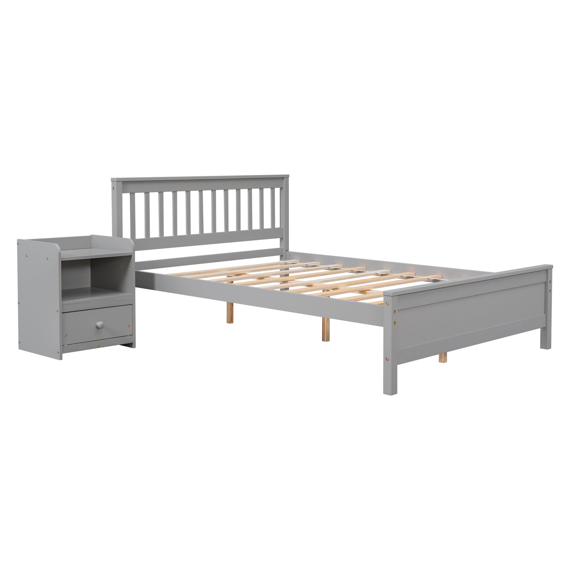 Gray Full Bed with Headboard, Footboard, and Matching Nightstand