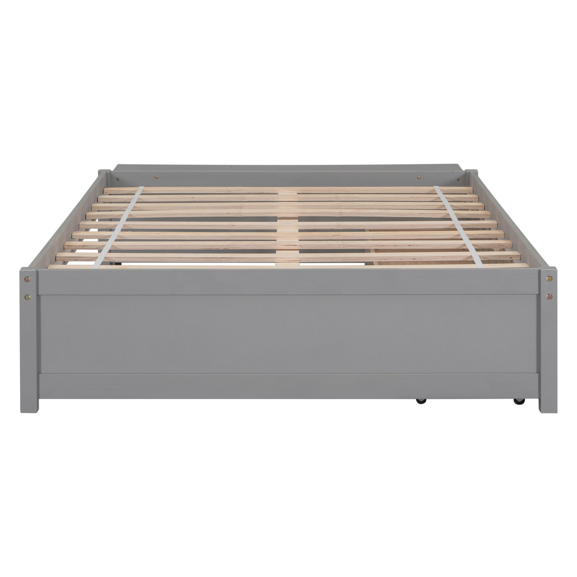 Gray Full Size Bed with Storage Case, 2 Storage Drawers and Lengthwise Support Slat