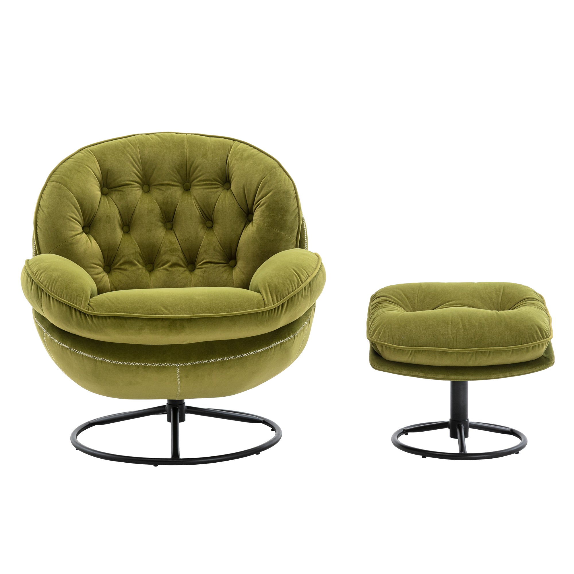 Jungle Green Velvet Upholstered Chair with Ottoman