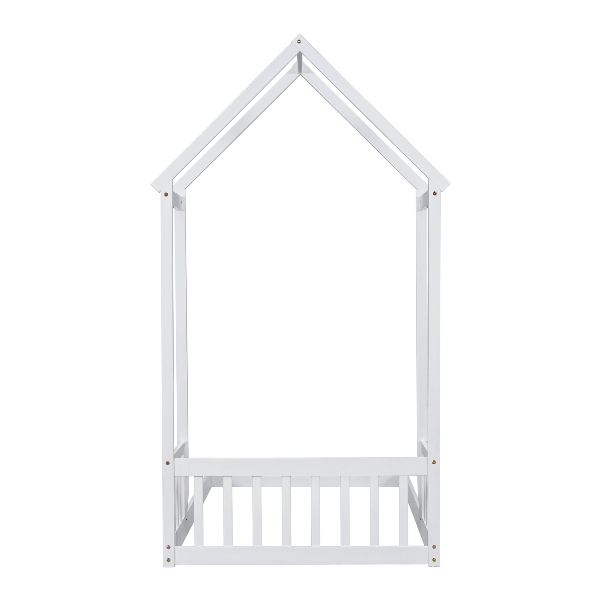 White Twin House-Shaped Roof Headboard Toddler Floor Bed