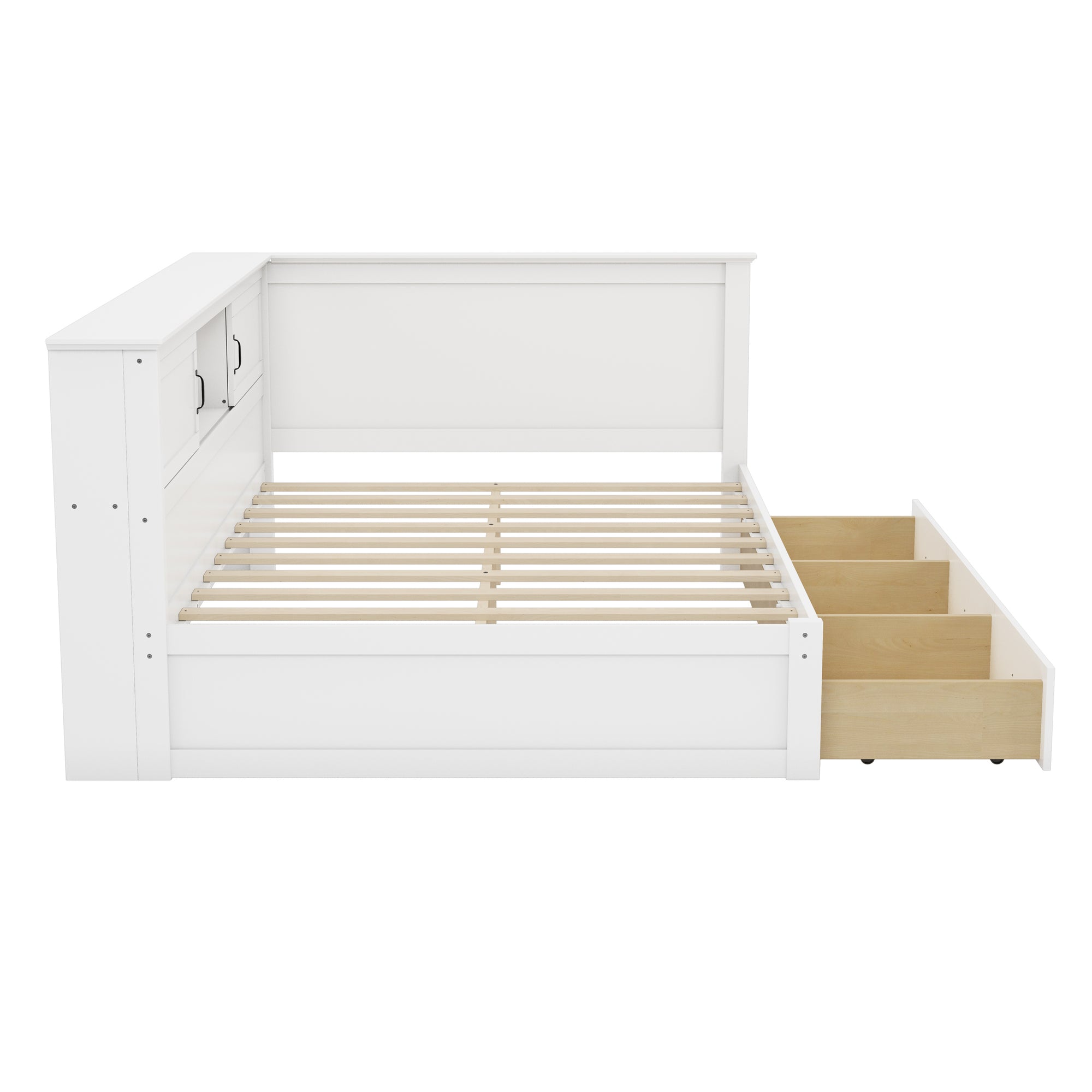 Full L-Shaped Daybed with Storage Cabinets, Drawers & Built-In Charging Station