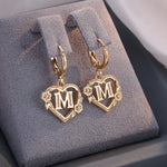 Load image into Gallery viewer, Dainty Initial Letter Heart Hoop Earrings
