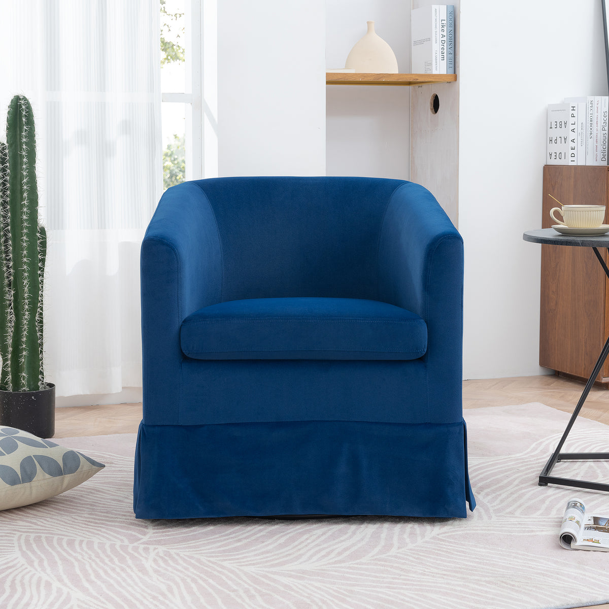 Blue Swivel Accent Chair with Fabric Upholstery