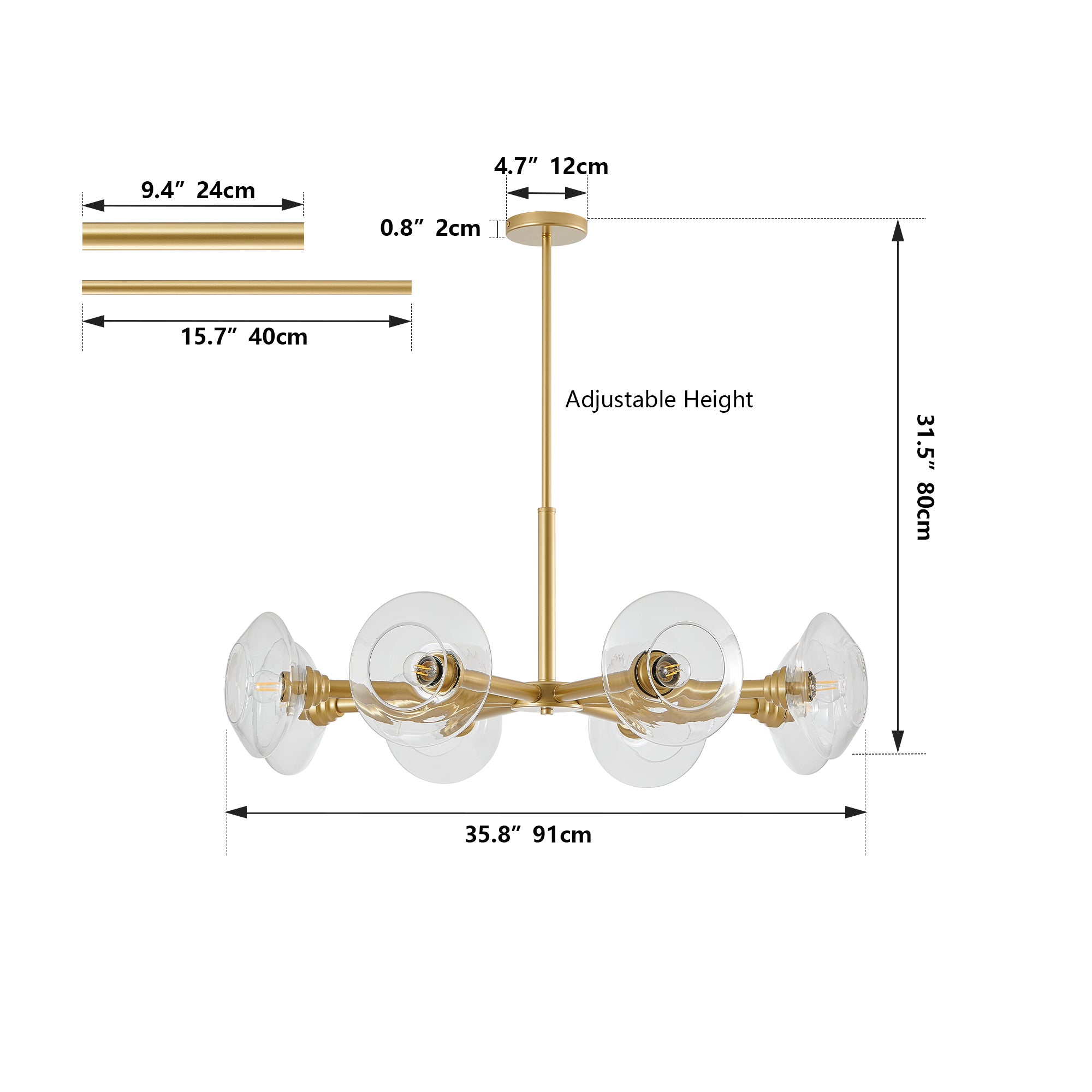 Aestin's Modern Gold 8-Light Sputnik Chandelier with Clear Glass Shades