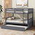 Dark Gray Full Over Full Rubber Wood Bunk Bed with Trundle, Ladder, and Guardrails