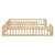 Double Twin Toddler Floor Bed with Fence and Guardrails in Natural Tones