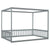 Full Size Canopy Frame Floor Bed with Fence and Guardrails in Gray