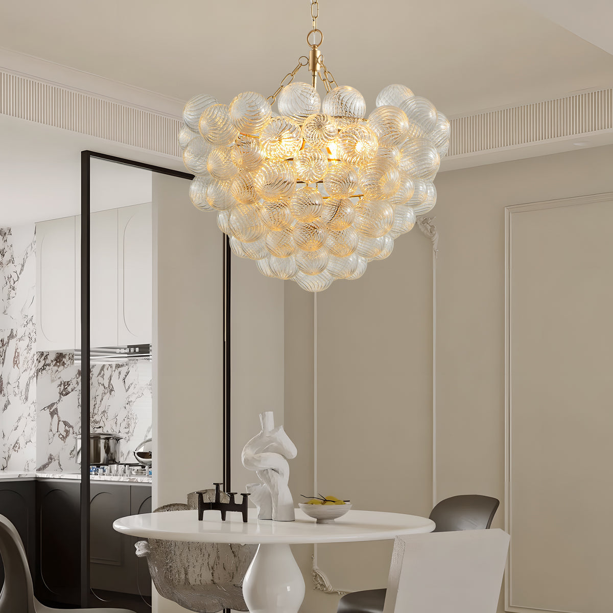 Gold Pendant Light Chandelier with Threaded Clear Glass Globe Shade