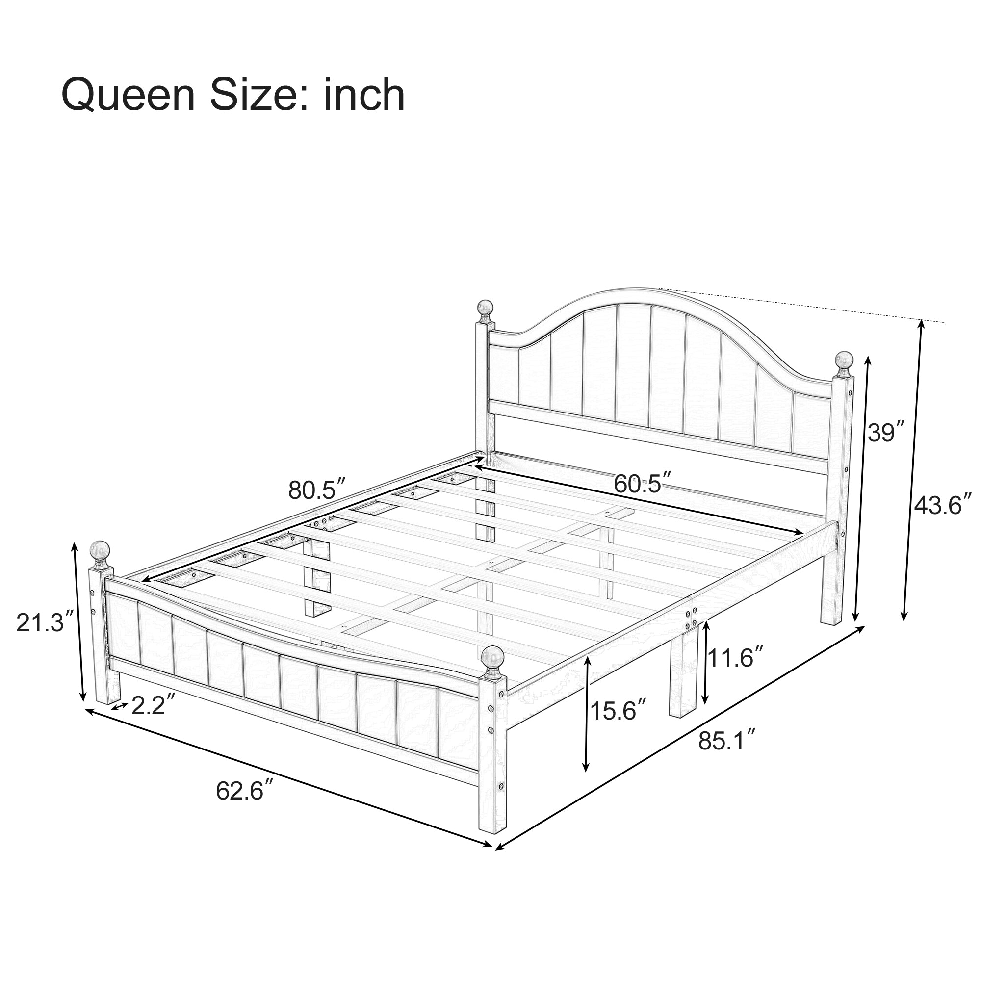 Traditional Concise Queen Size Gray Solid Wood Bed Frame