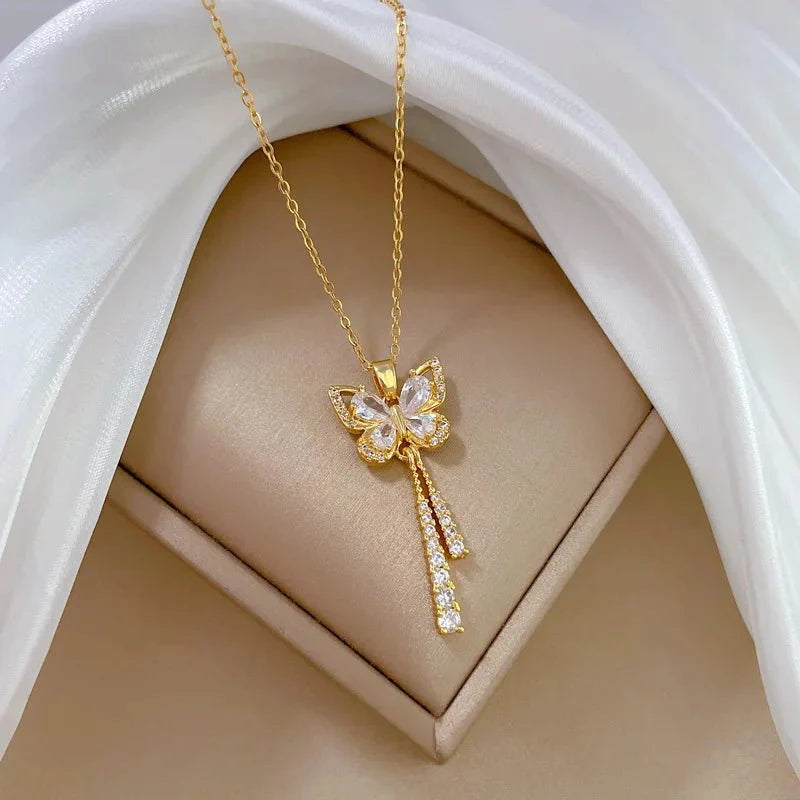 Charming butterfly diamond dazzle necklace