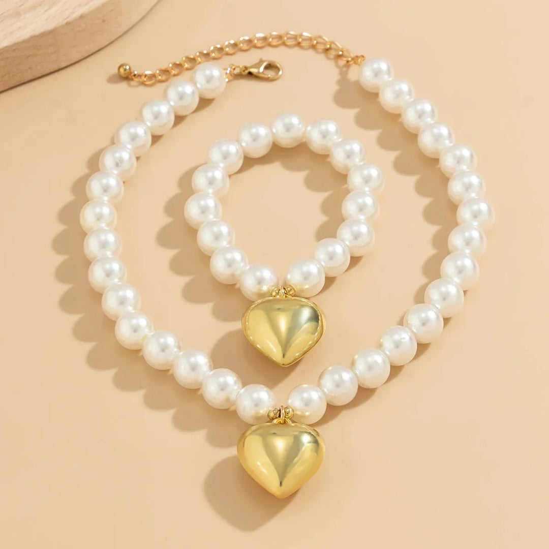 Chunky Heart Pendant Necklace and Bracelet Set