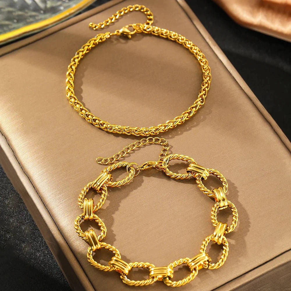 Chunky paperclip & weave chain bracelet set