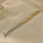 Load image into Gallery viewer, Chunky Two Tone Textured Circle Clasp Bracelet
