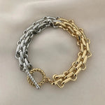Load image into Gallery viewer, Chunky Two Tone Textured Circle Clasp Bracelet
