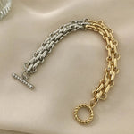 Load image into Gallery viewer, Chunky Two Tone Textured Circle Clasp Bracelet
