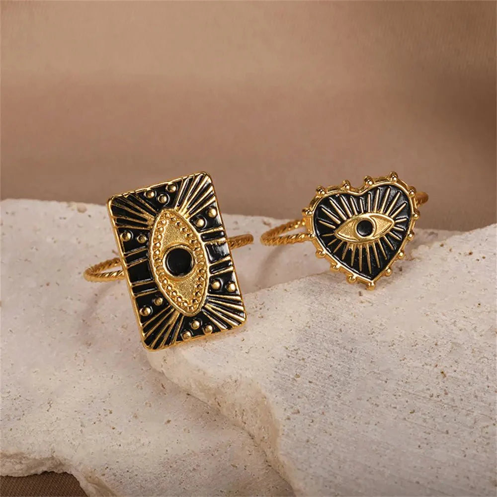 Classy Evil Eye Heart & Rectangle Rings