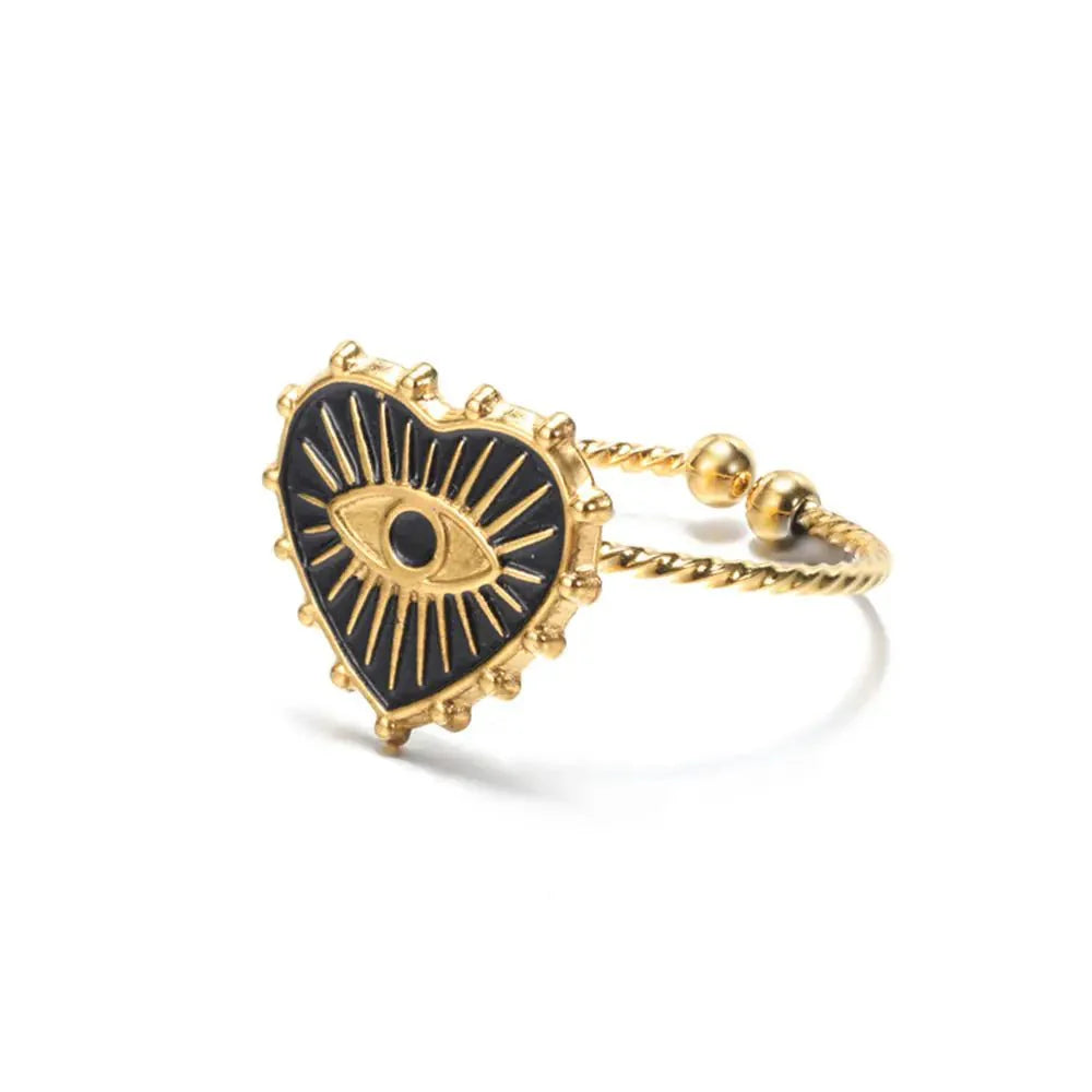 Classy evil eye heart rectangle rings 890449