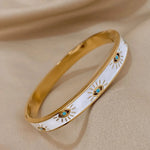 Load image into Gallery viewer, Classy Evil Eye White Enamel Bangle Bracelet
