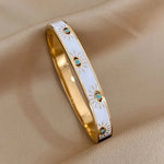 Load image into Gallery viewer, Classy Evil Eye White Enamel Bangle Bracelet
