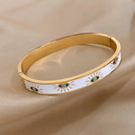 Load image into Gallery viewer, Classy Evil Eye White Enamel Bangle Bracelet
