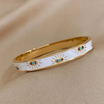 Load image into Gallery viewer, Classy Evil Eye White Enamel Bangle Bracelet
