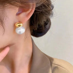Load image into Gallery viewer, Classy Gold Accented Pearl Stud Earrings
