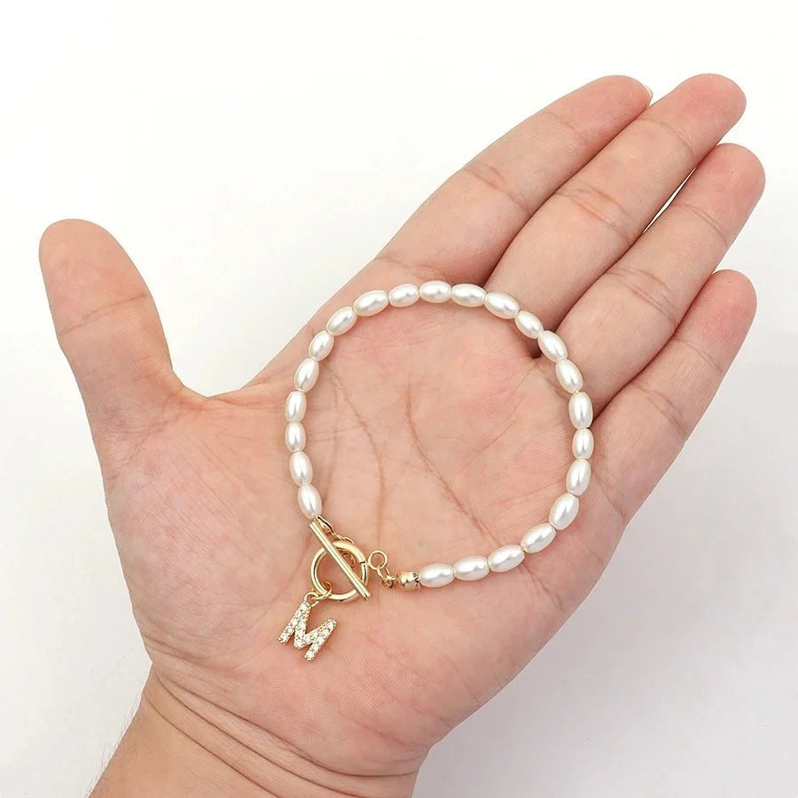 Classy pearl clasp letter initial bracelets