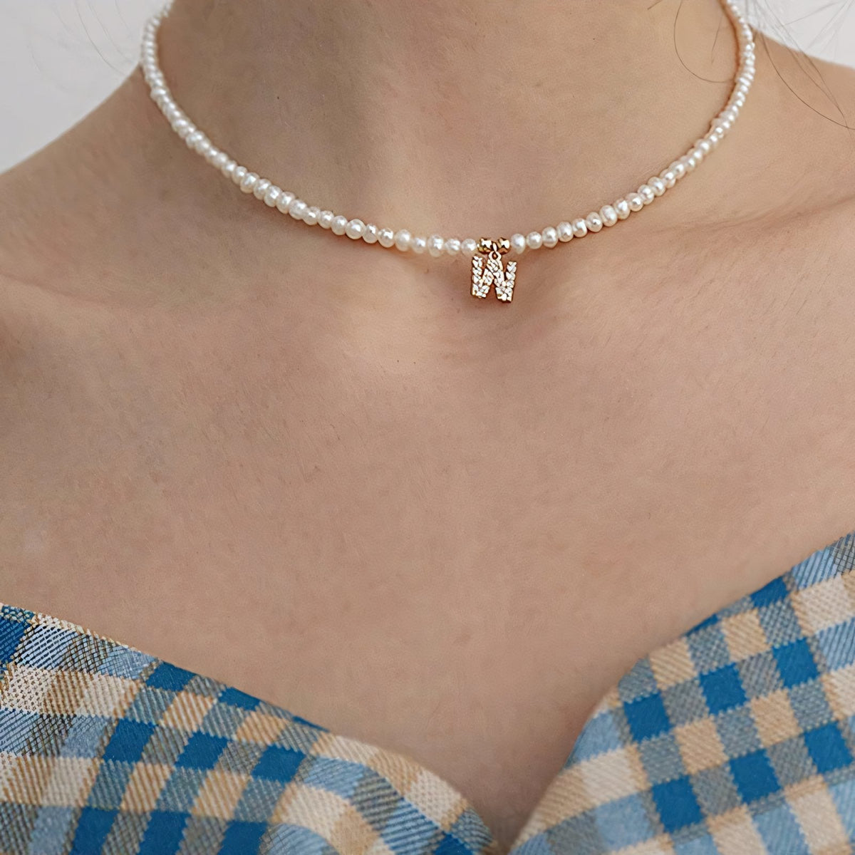 Classy pearl dainty initial letter necklace
