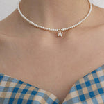 Load image into Gallery viewer, Classy Pearl Dainty Initial Letter Necklace
