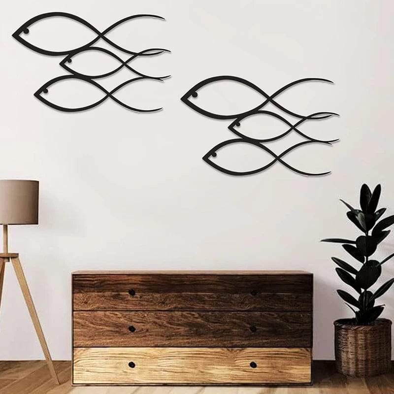 CoastalMetal Black Abstract Three Fish Metal Hollow Out Wall Sticker Art Silhouette Decoration Painting Home Art Hangings Decoration Mural