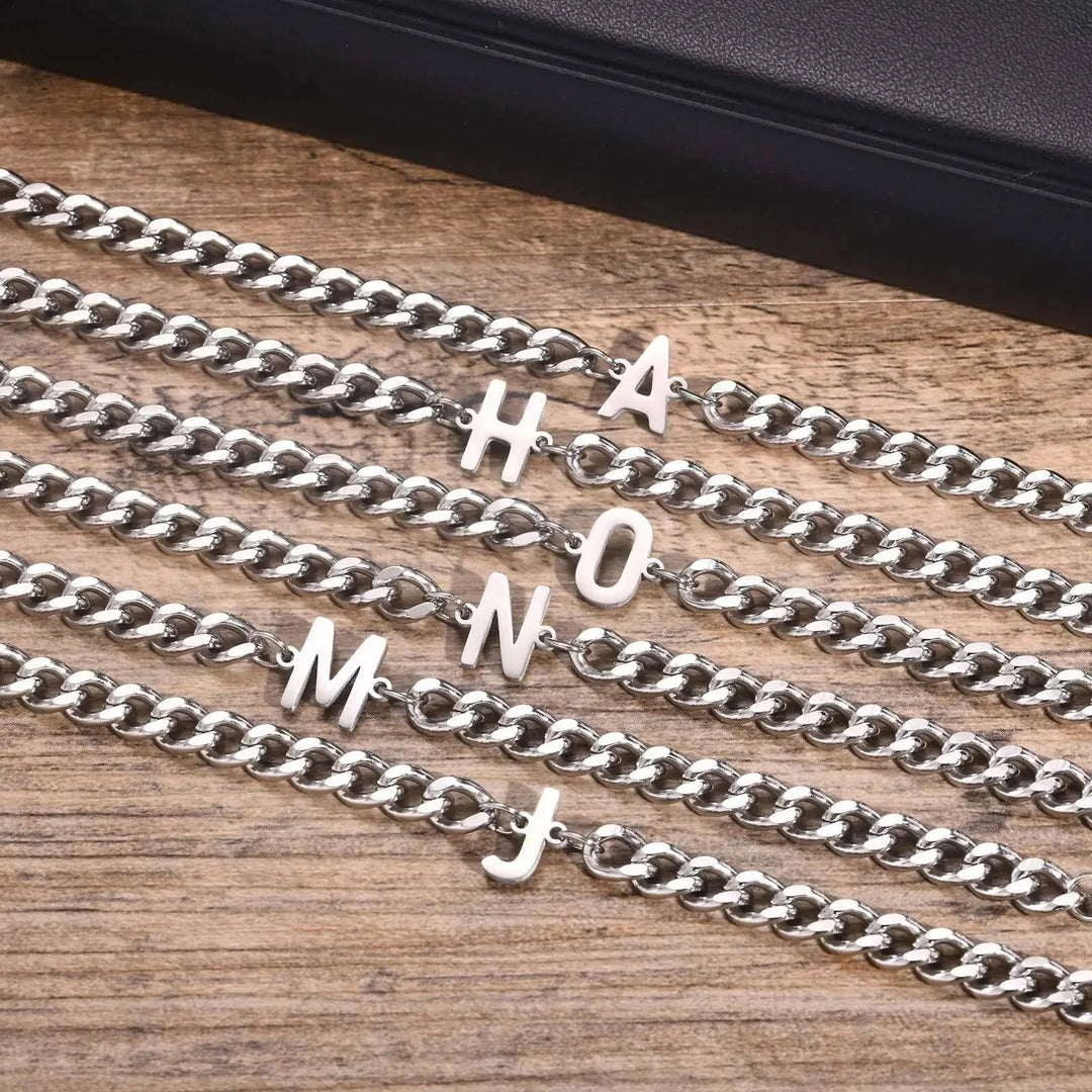 Couples Letter Initial Cuban Bracelet