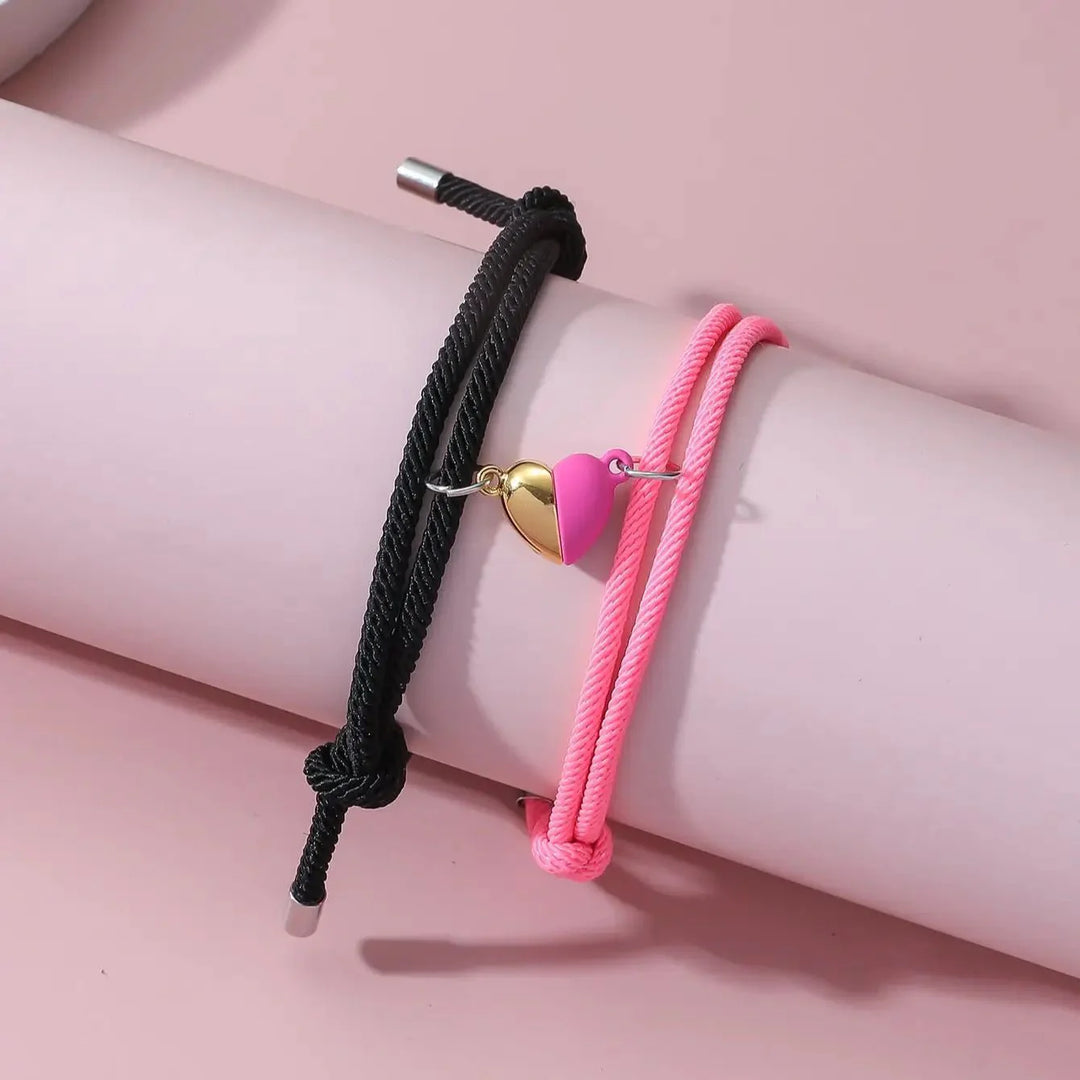 Couples Magnetic Heart Rope Bracelet Set