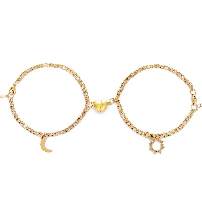 Couples magnetic heart sun & moon bracelet set