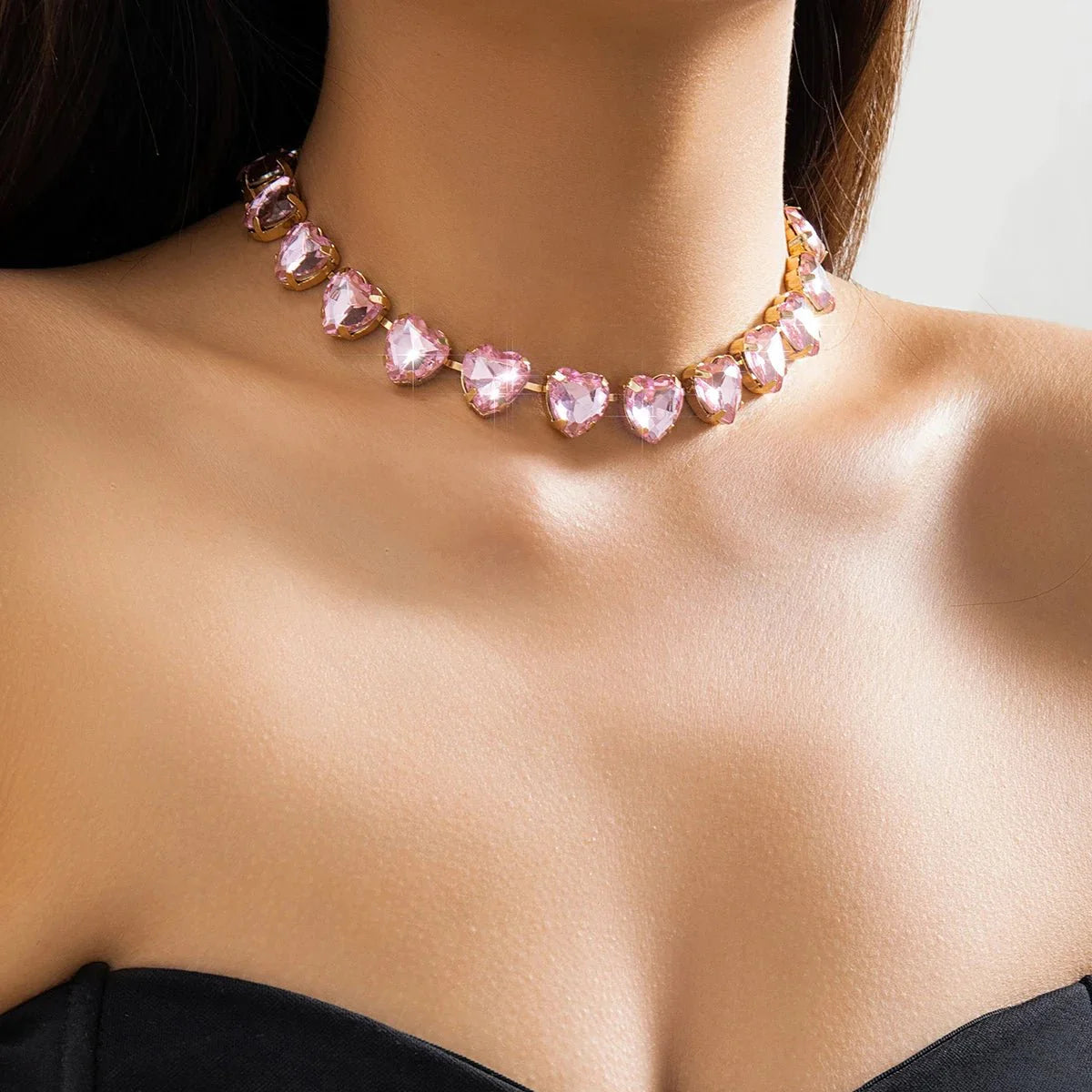 Crystal heart choker necklace 863115