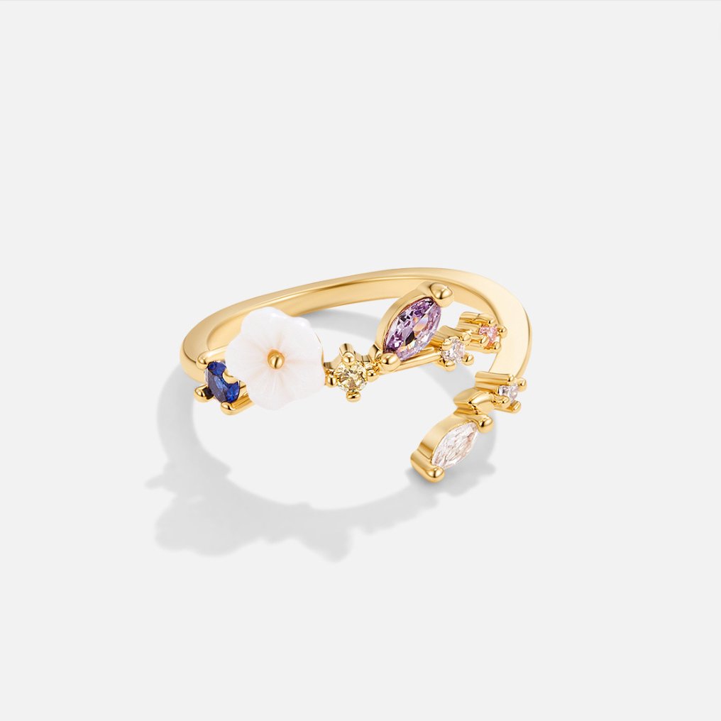 Leah Crystal White Floral Gold Ring
