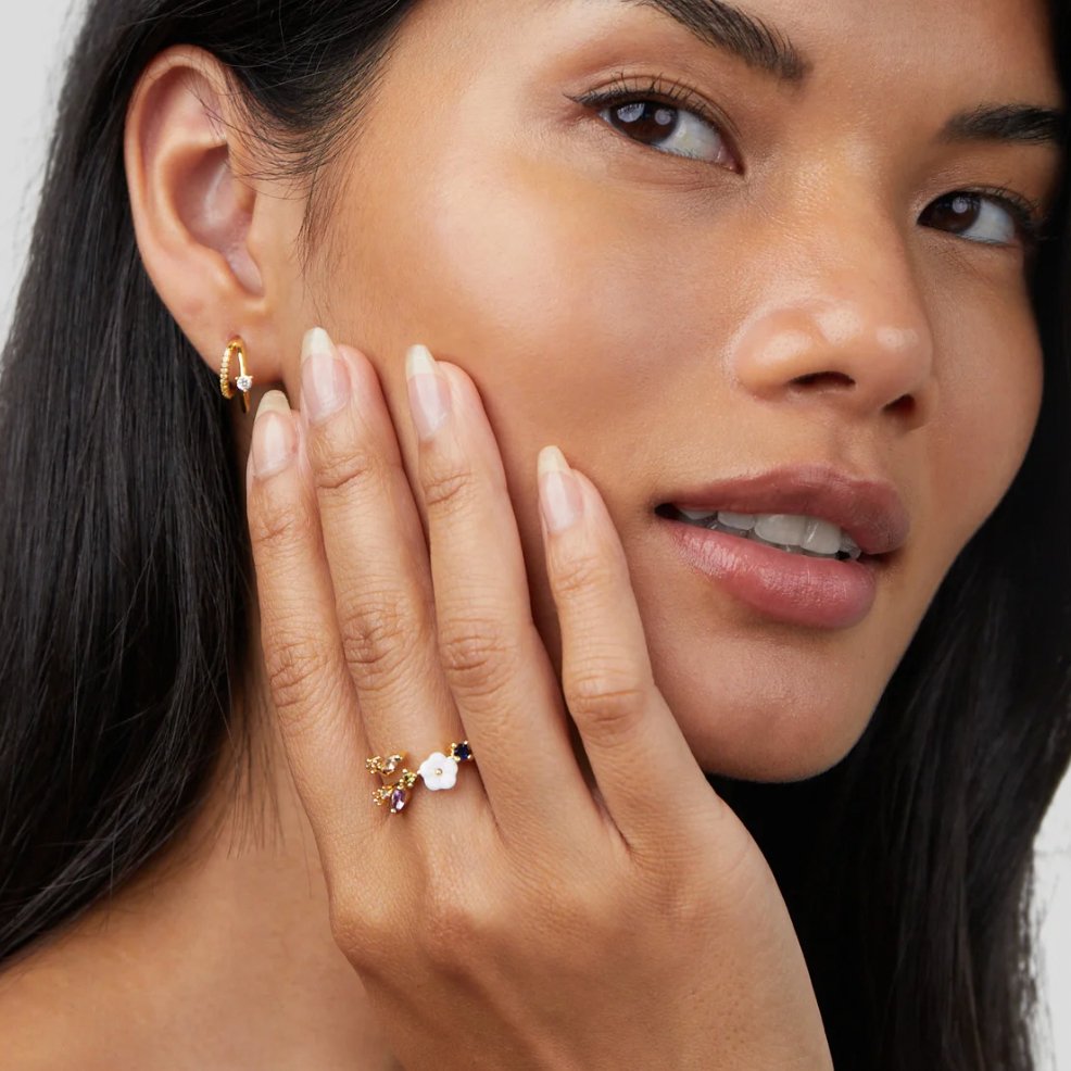 Leah crystal white floral gold ring