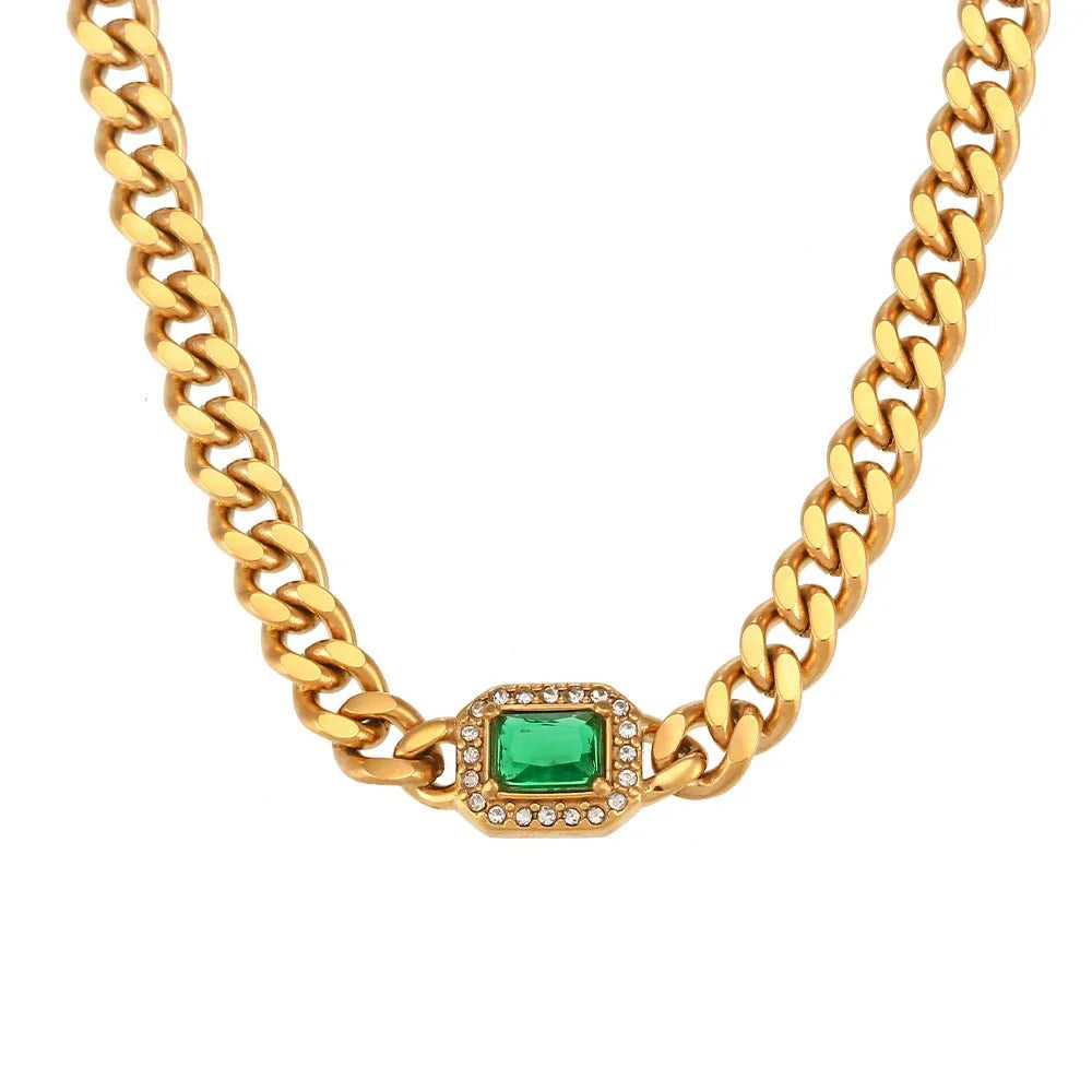 Cuban chain square cut diamond choker and bracelet