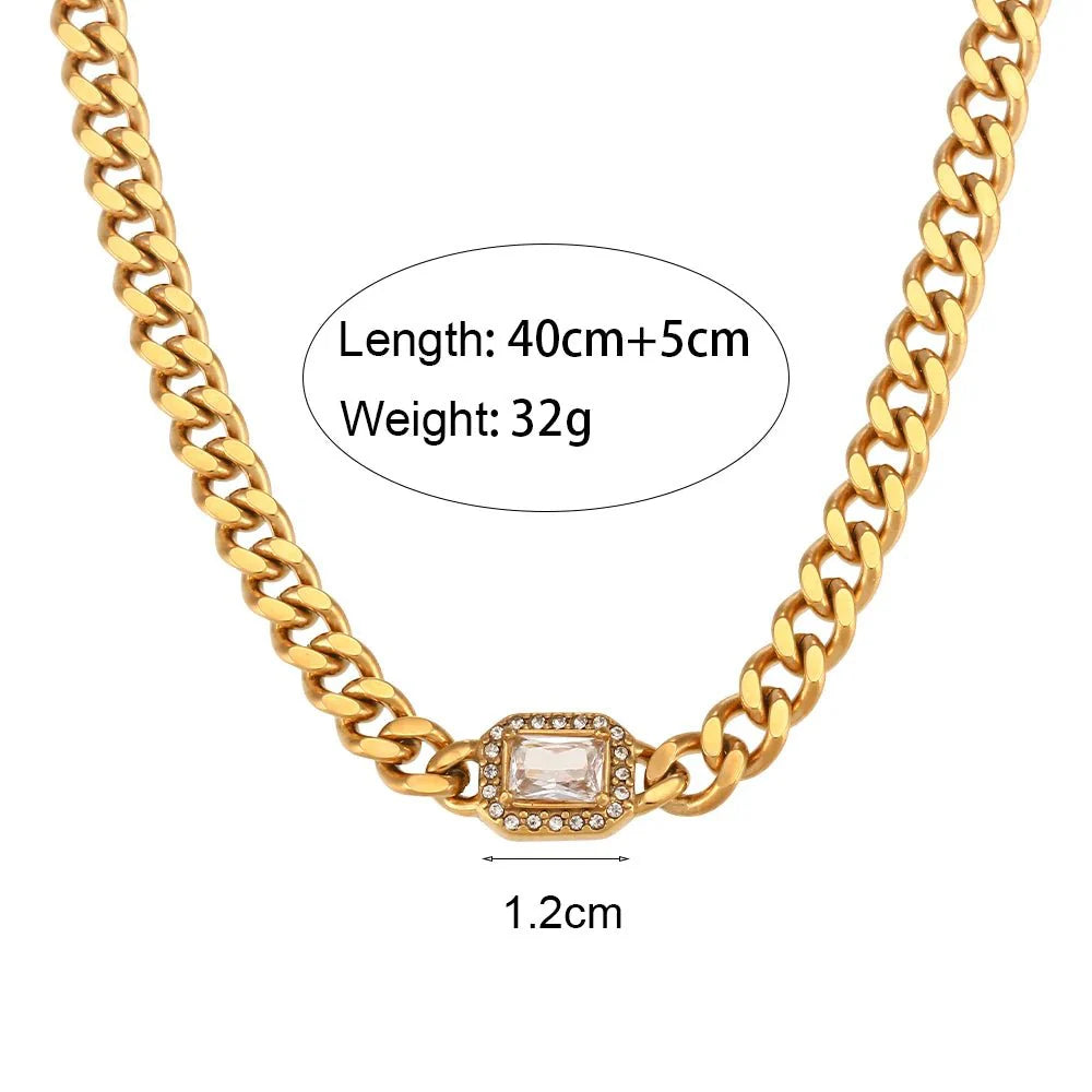 Cuban Chain Square Cut Diamond Choker and Bracelet
