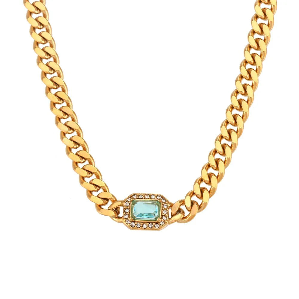 Cuban Chain Square Cut Diamond Choker and Bracelet