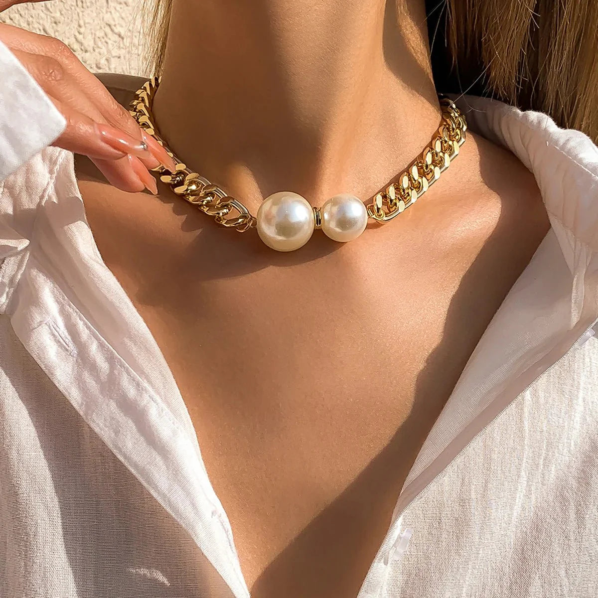 Cuban link chain pearl ends necklace 328330