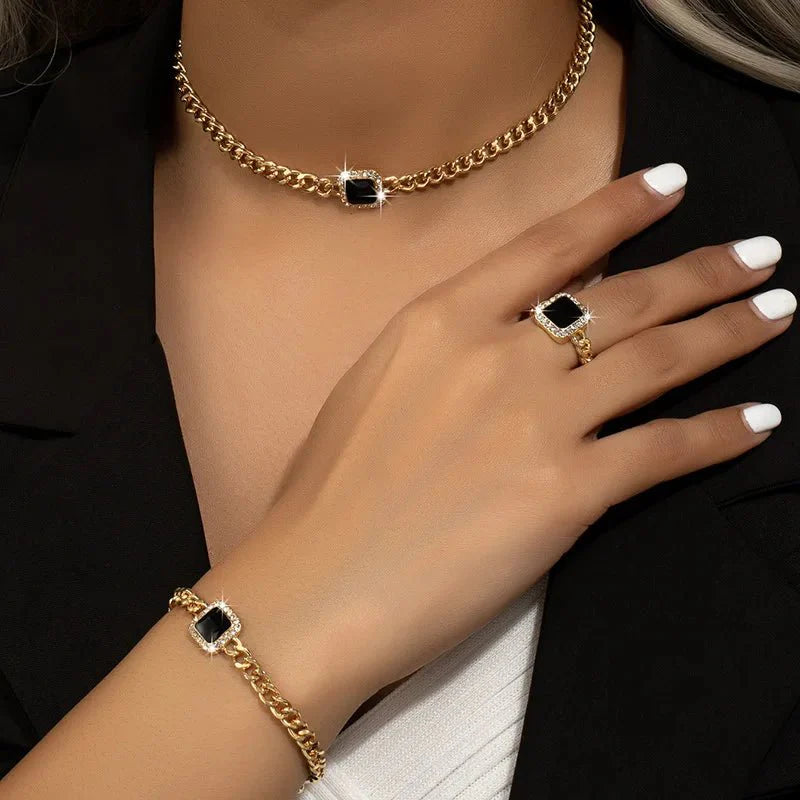 Cuban square diamond necklace bracelet and ring set 309968